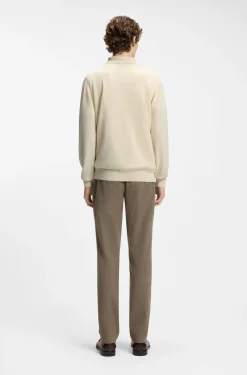 Mixed-structure knit polo in a wool blend