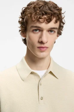 Mixed-structure knit polo in a wool blend