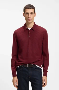 Mixed-structure knit polo in a wool blend