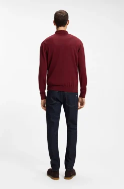 Mixed-structure knit polo in a wool blend