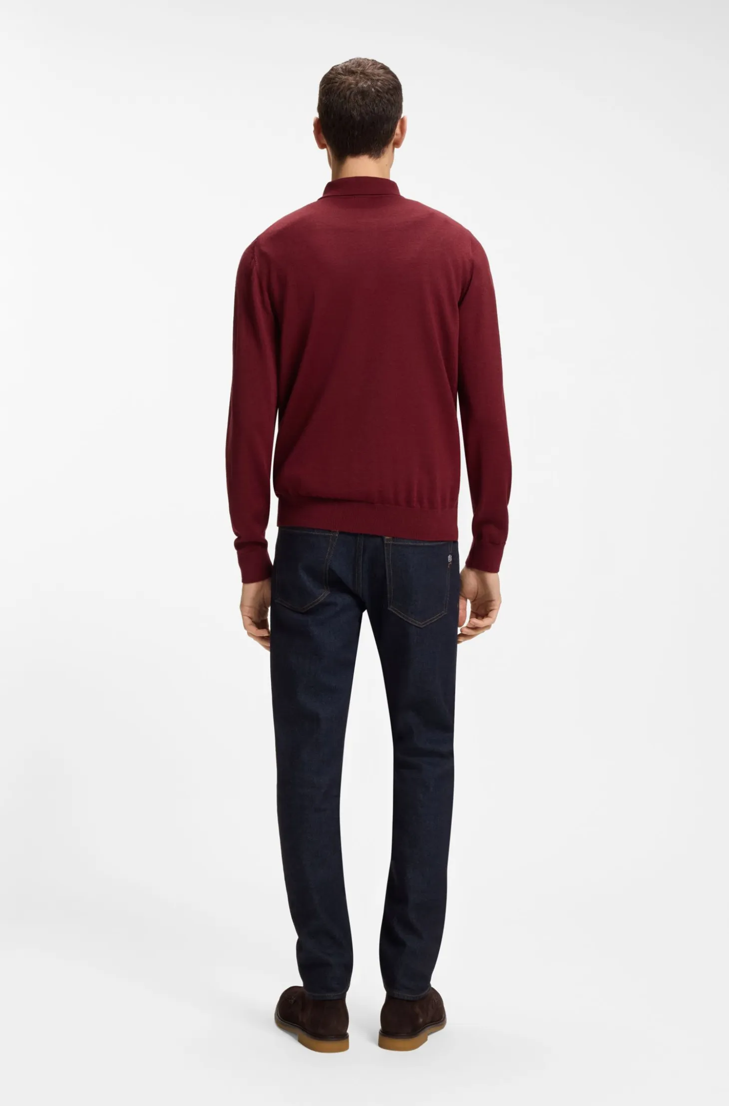 Mixed-structure knit polo in a wool blend