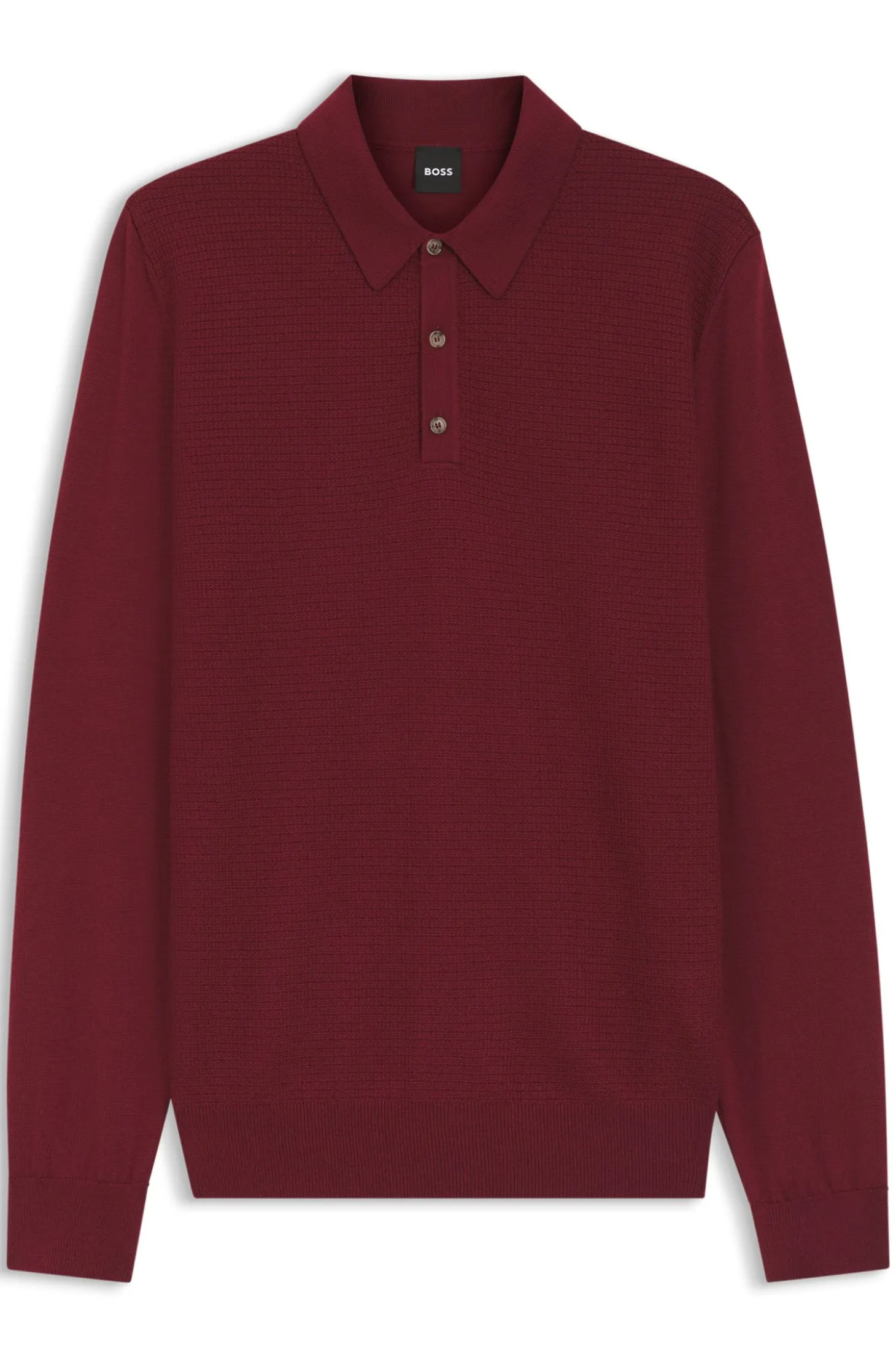 Mixed-structure knit polo in a wool blend