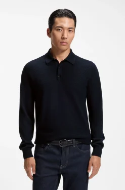 Mixed-structure knit polo in a wool blend