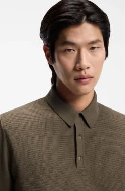 Mixed-structure knit polo in a wool blend