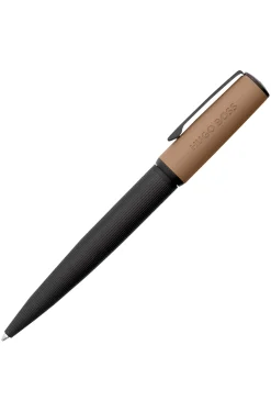 Mixed-texture ballpoint pen with branded camel cap