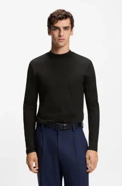 Mock-neck slim-fit T-shirt in mercerised cotton