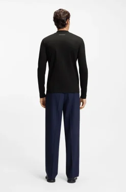 Mock-neck slim-fit T-shirt in mercerised cotton