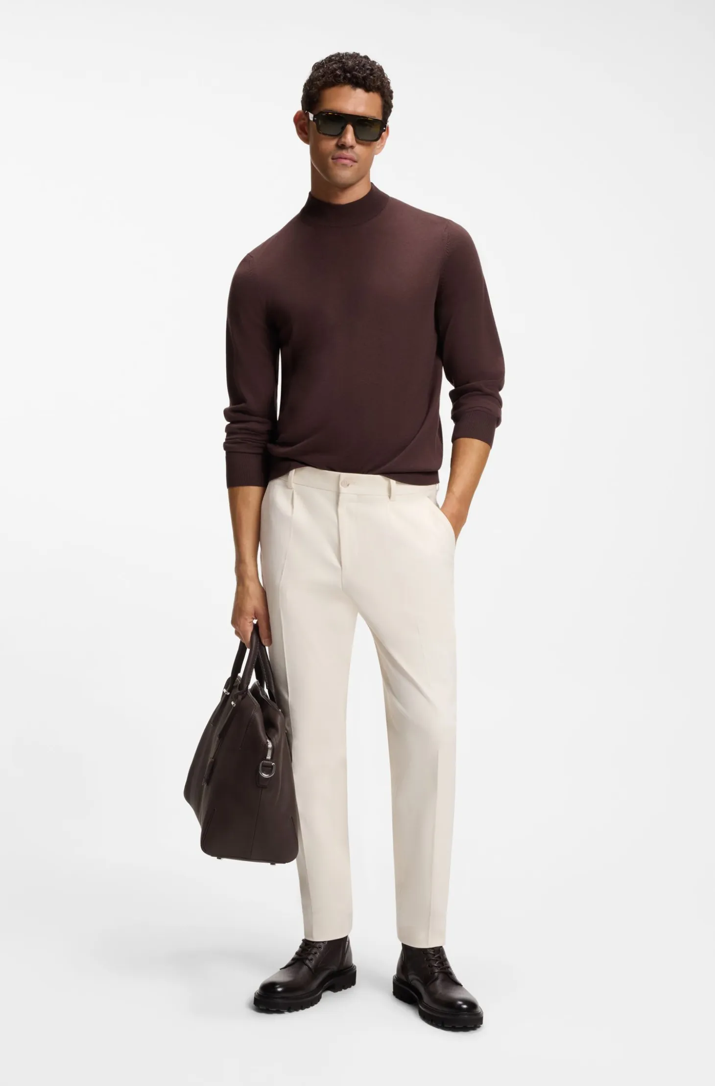 Mock-neck sweater in extra-fine merino wool