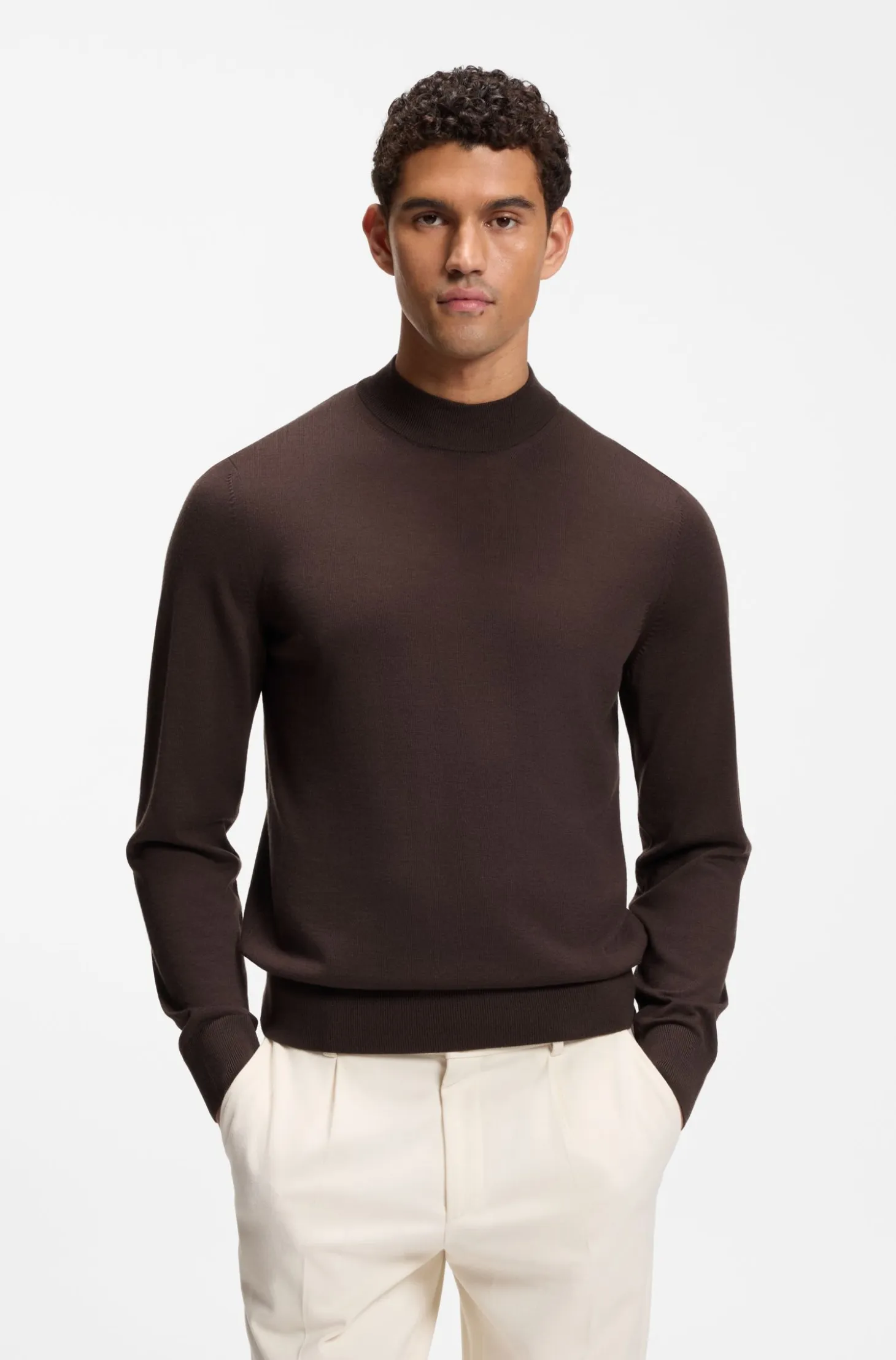 Mock-neck sweater in extra-fine merino wool