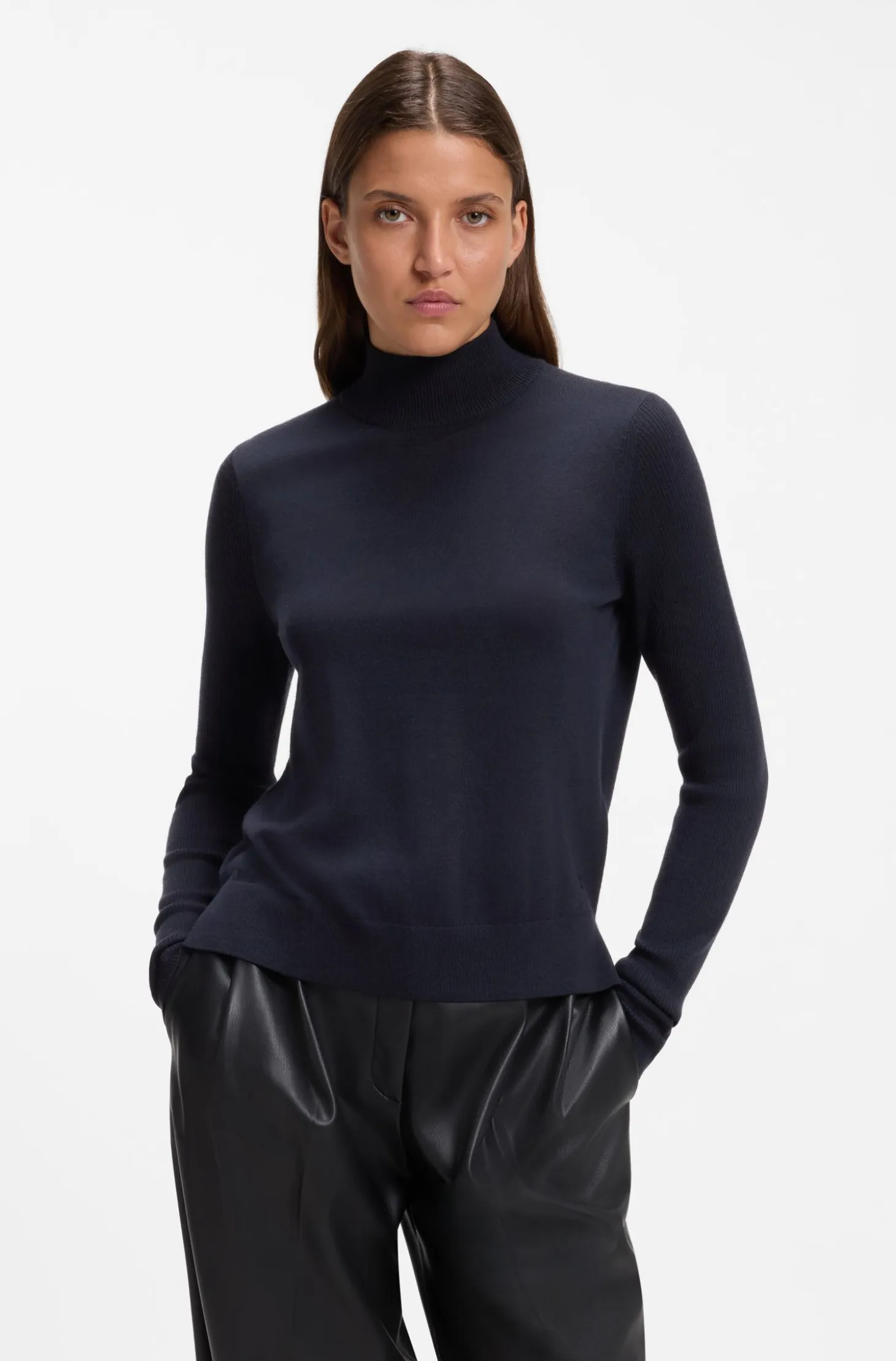 Mock-neck sweater in extra-fine virgin wool