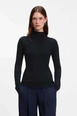 Mock-neck sweater in ribbed merino wool