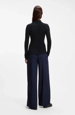 Mock-neck sweater in ribbed merino wool