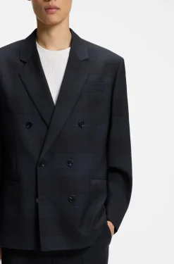 Modern-fit blazer in checked virgin wool