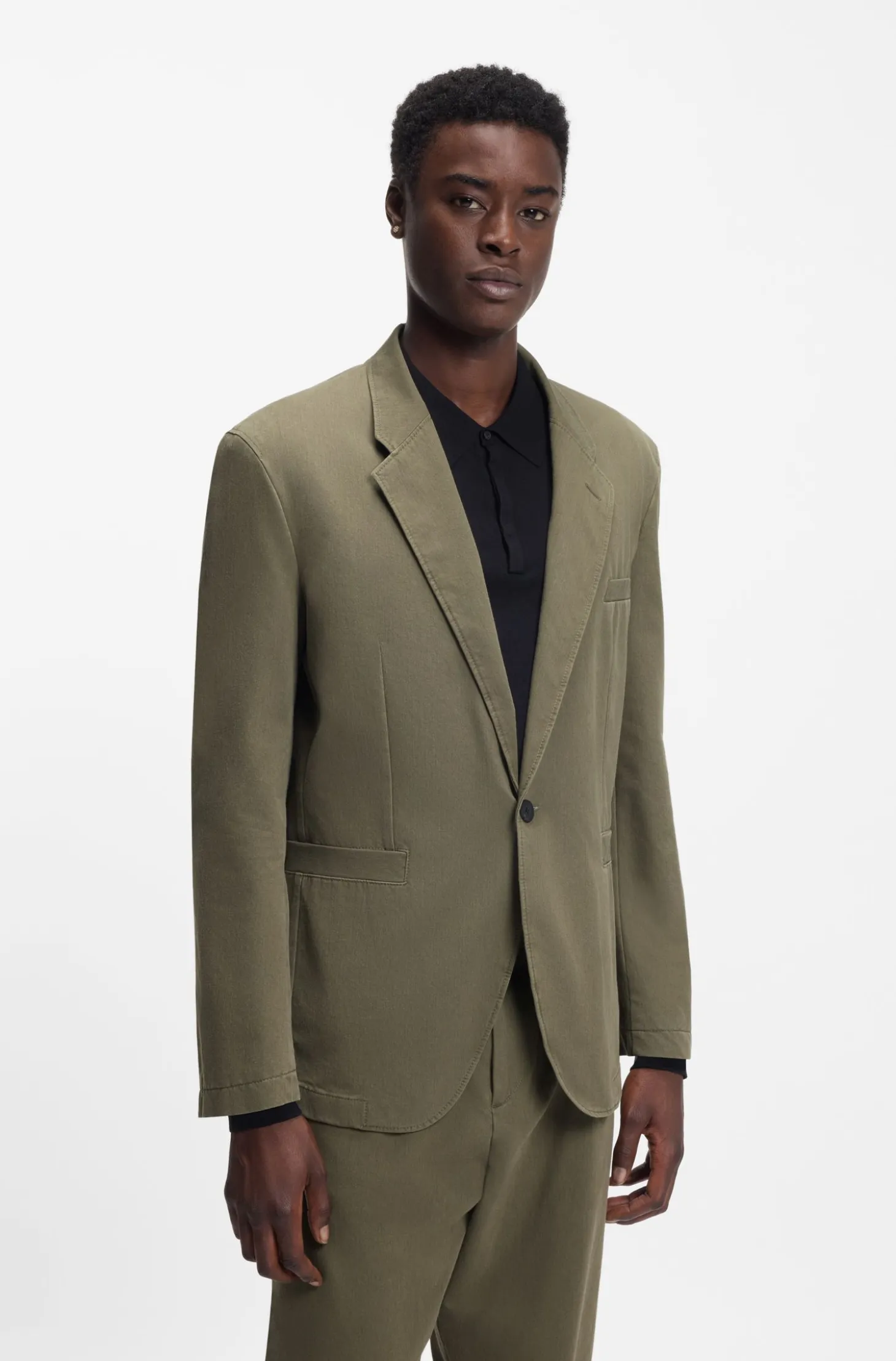 Modern-fit jacket in cotton-blend twill
