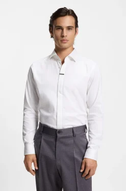 Modern-fit shirt in stretch cotton with concealed placket