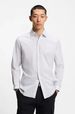 Modern-fit shirt in striped cotton