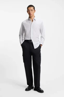 Modern-fit shirt in striped cotton
