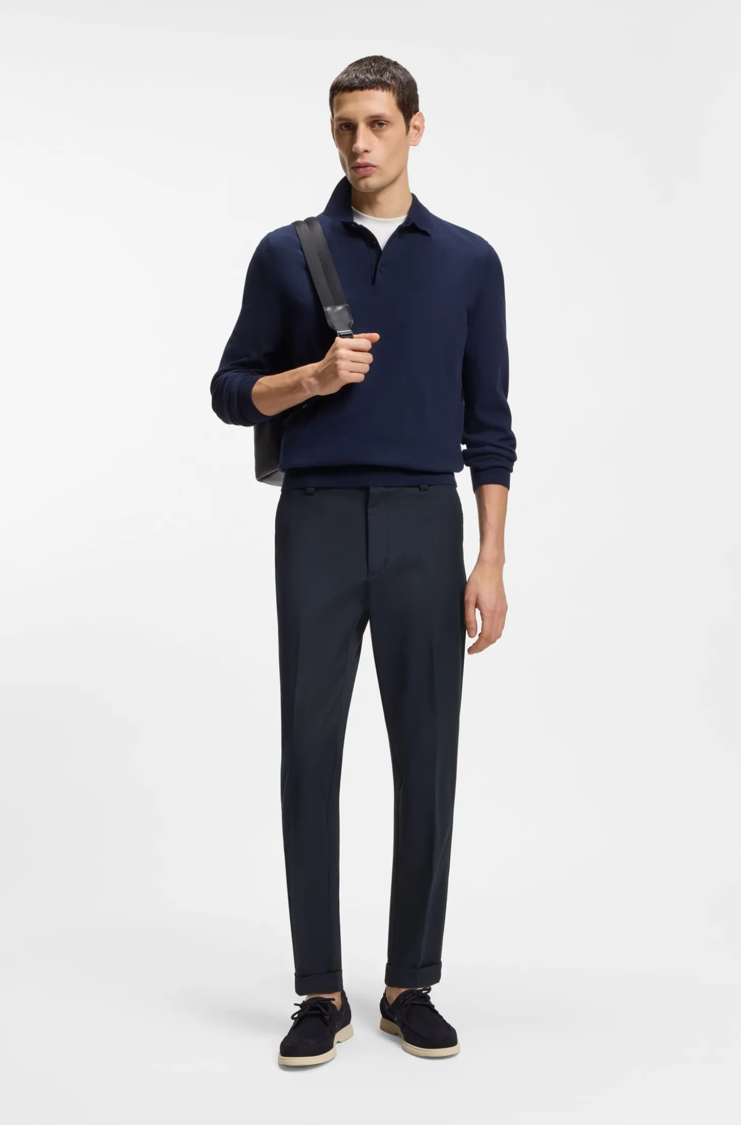 Modern-fit trousers in easy-iron cotton-blend twill