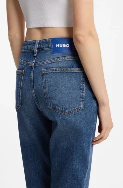 Mom jeans in medium-blue stretch denim