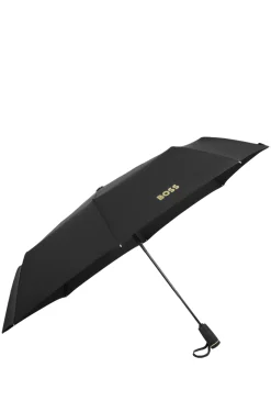 Monogram-canopy pocket umbrella in black and gold