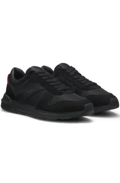 Monogram-jacquard trainers with faux-suede trims
