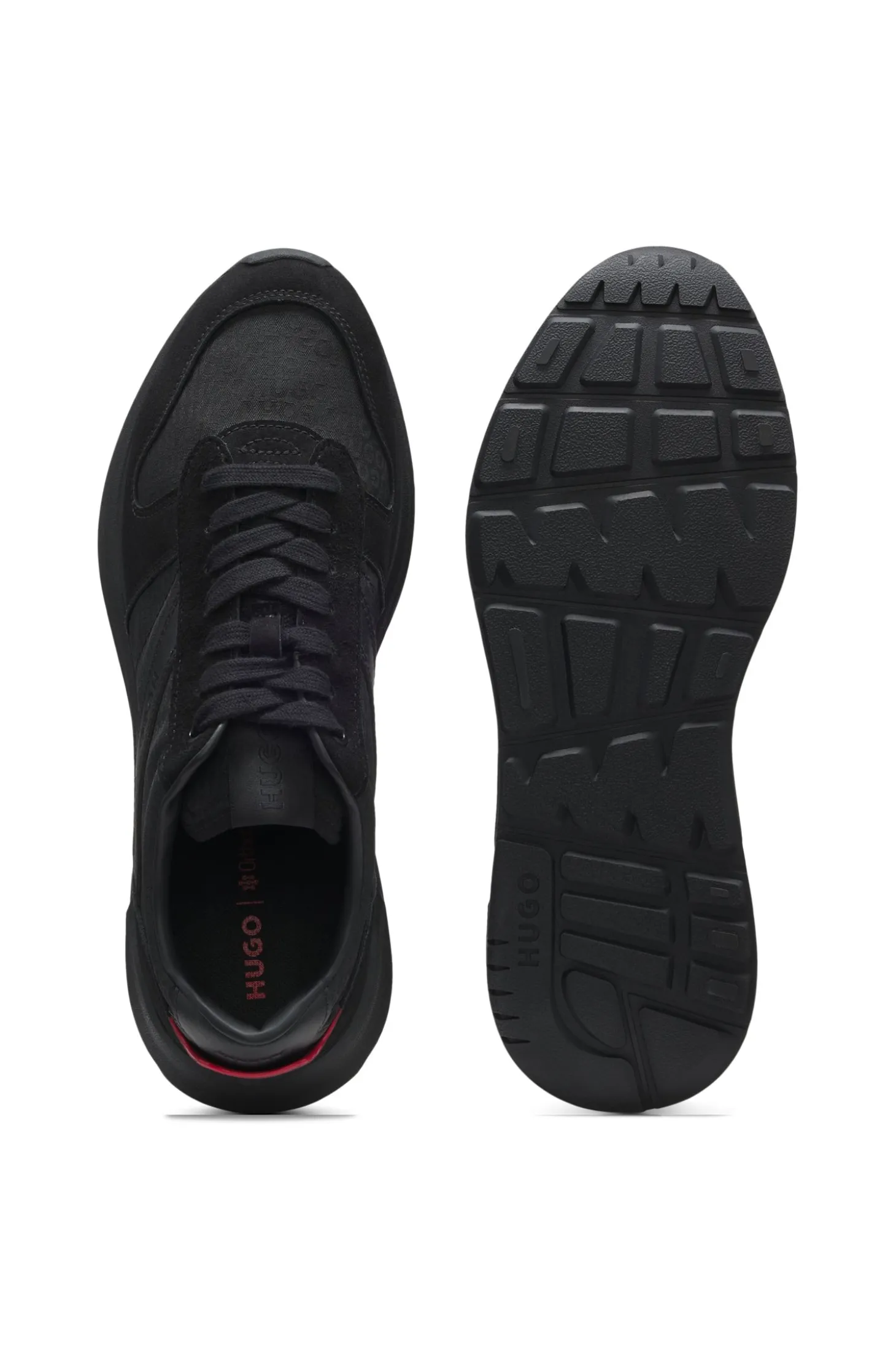 Monogram-jacquard trainers with faux-suede trims