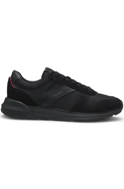 Monogram-jacquard trainers with faux-suede trims