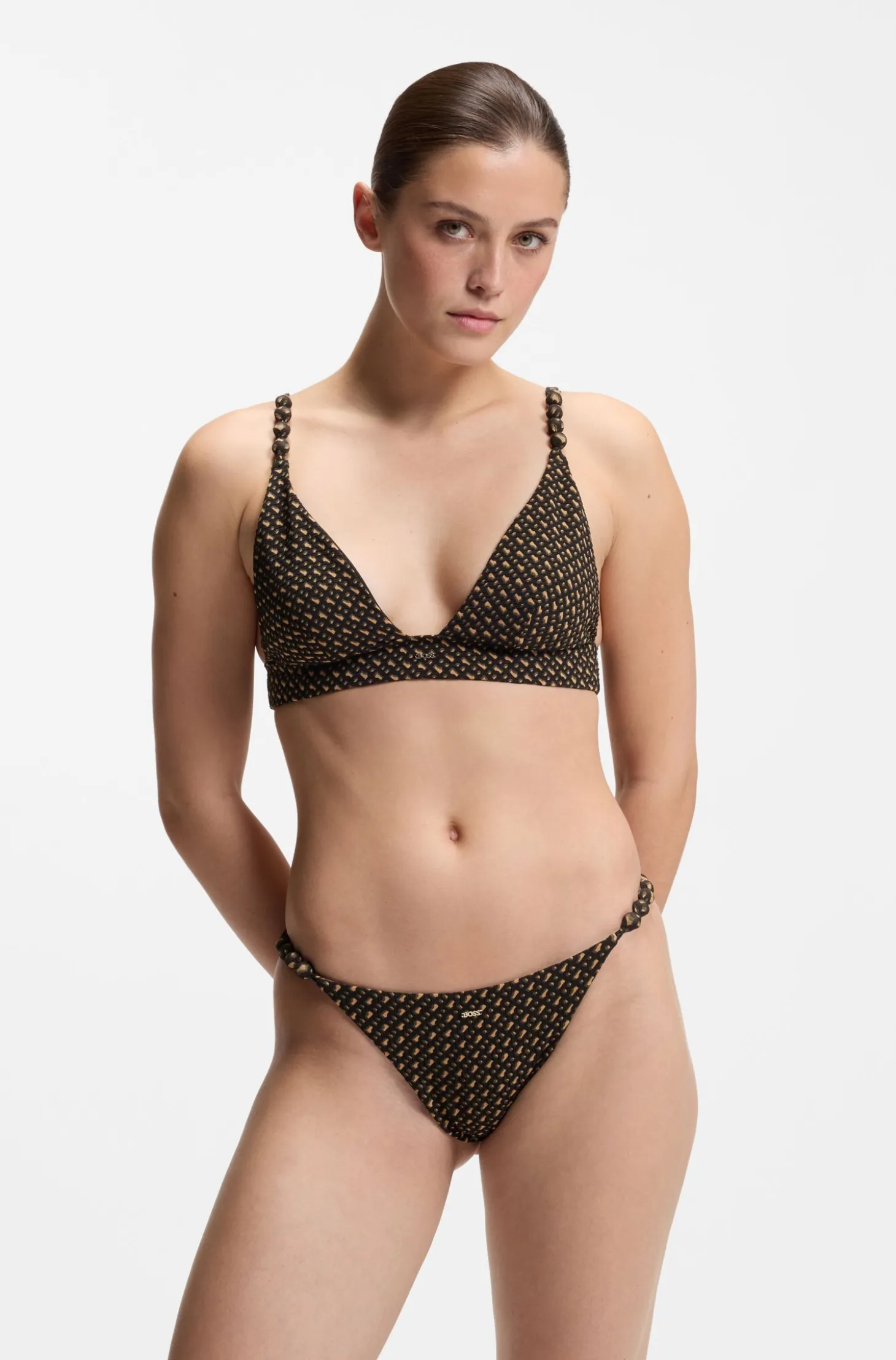 Monogram-patterned bikini top with removable padding