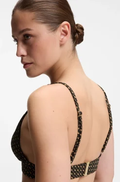 Monogram-patterned bikini top with removable padding