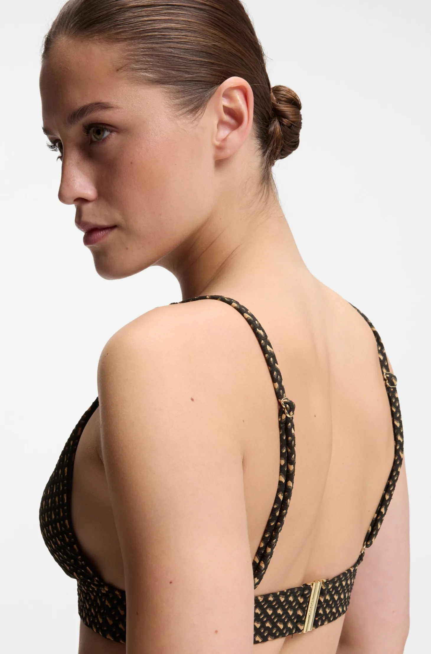 Monogram-patterned bikini top with removable padding