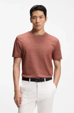 Mouliné-structured T-shirt in cotton, linen and silk