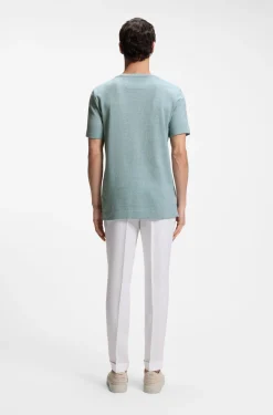 Mouliné-structured T-shirt in cotton, linen and silk