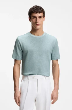 Mouliné-structured T-shirt in cotton, linen and silk
