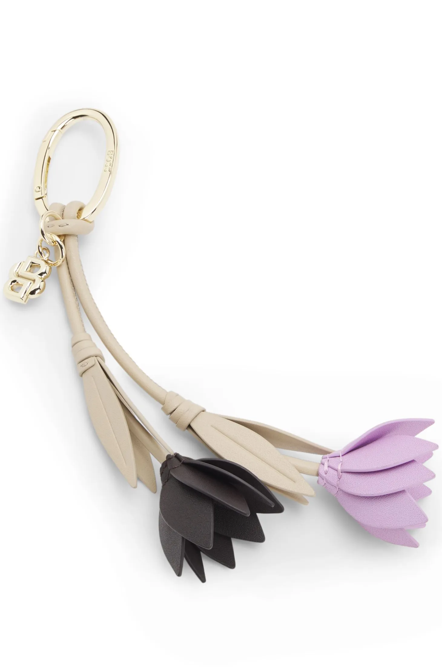 Nappa-leather flower key ring with Double B monogram
