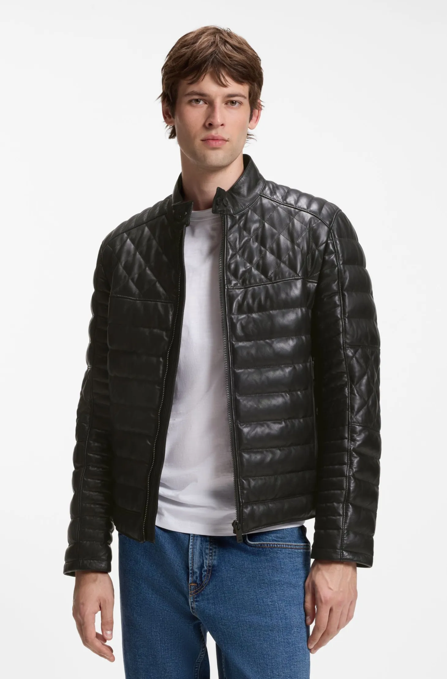 Nappa leather jacket with quilted panels