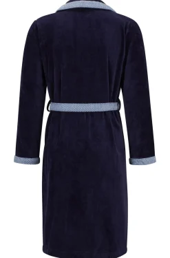 Navy cotton-velvet dressing gown with embroidered logo
