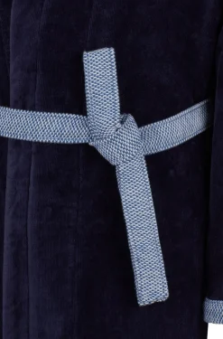 Navy cotton-velvet dressing gown with embroidered logo