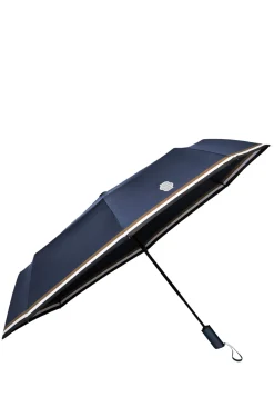 Navy pocket umbrella with Double B and signature stripes