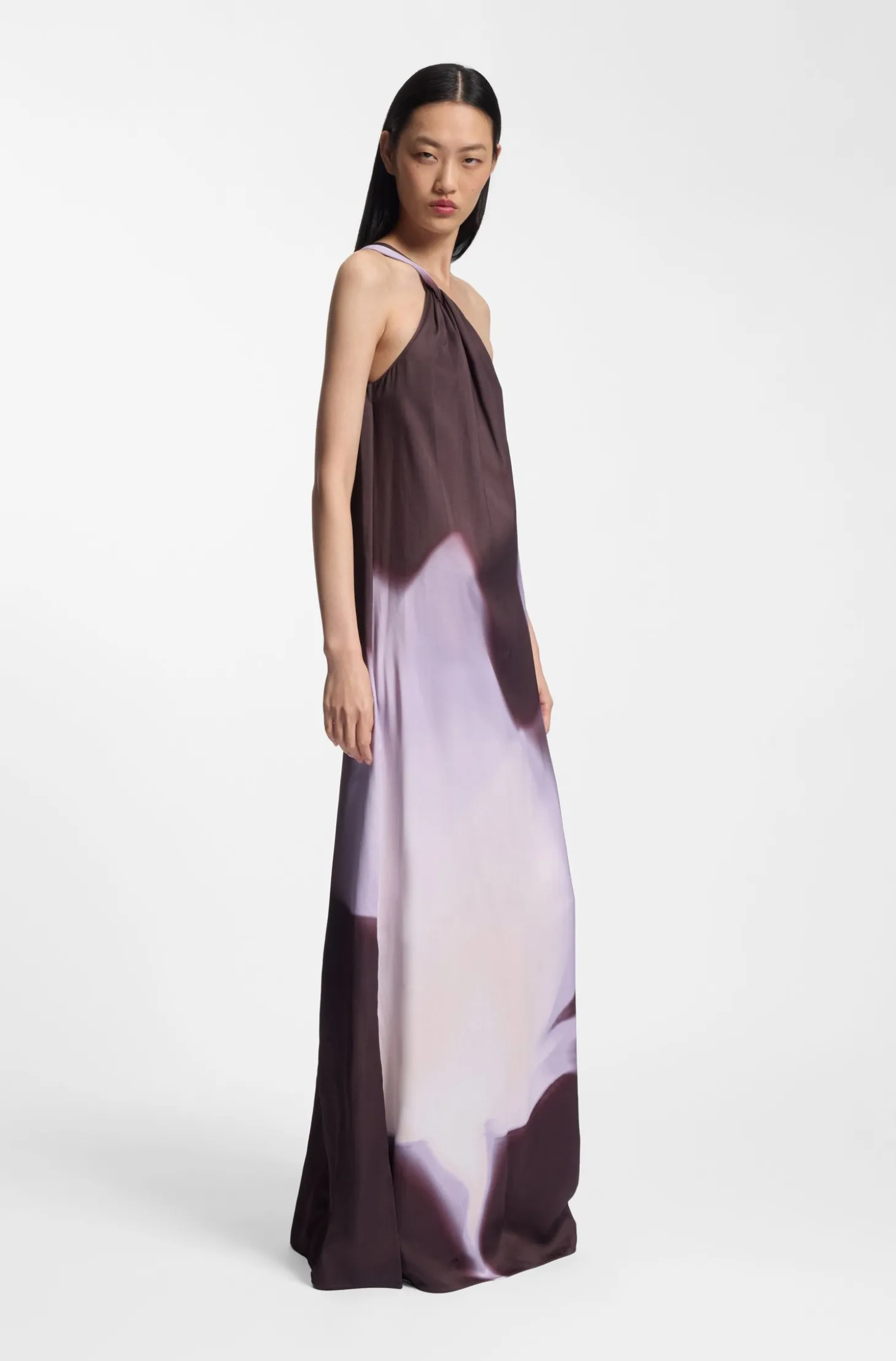 One-shoulder dress with floral print
