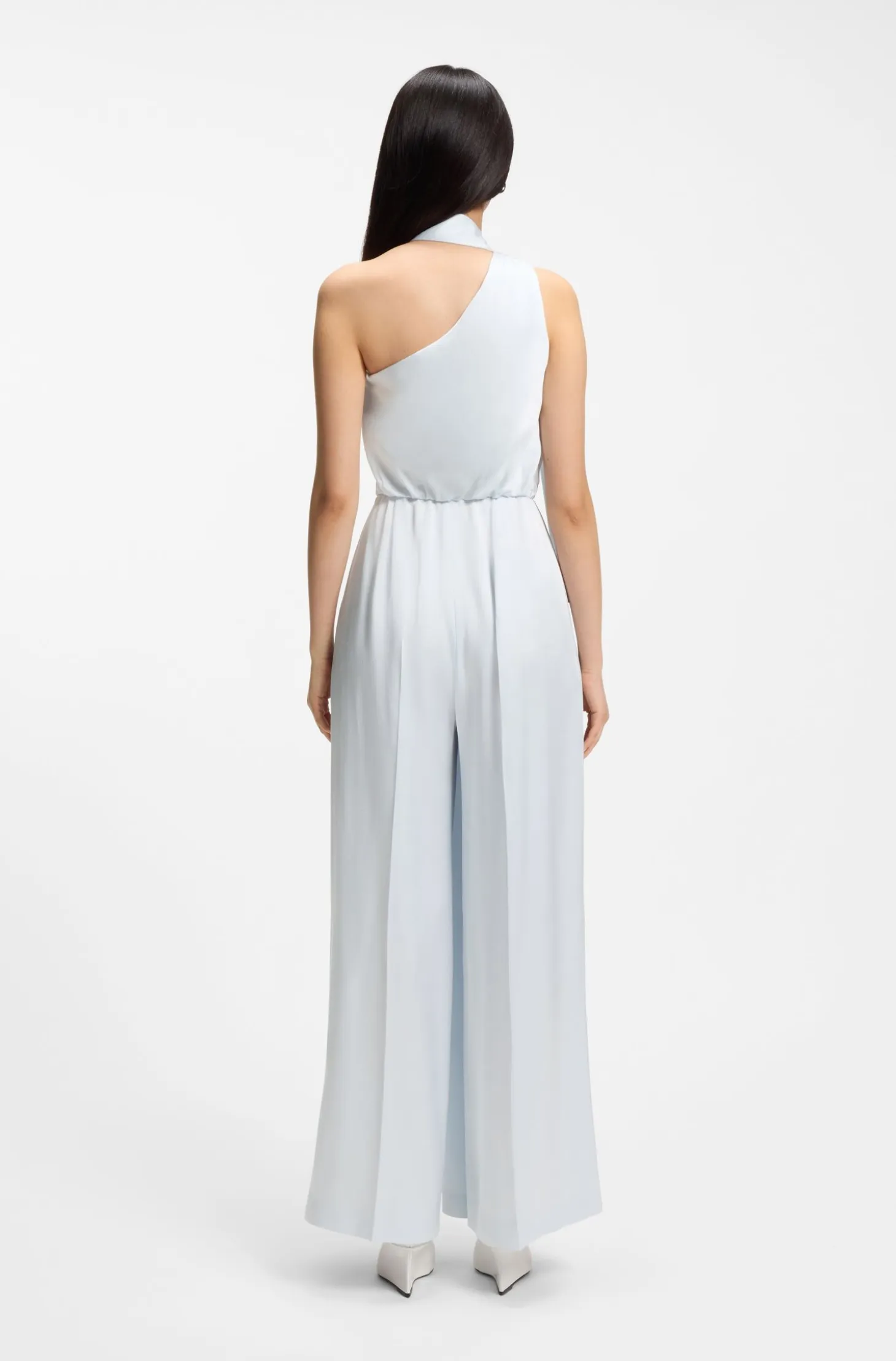 One-shoulder jumpsuit with wrap-effect front