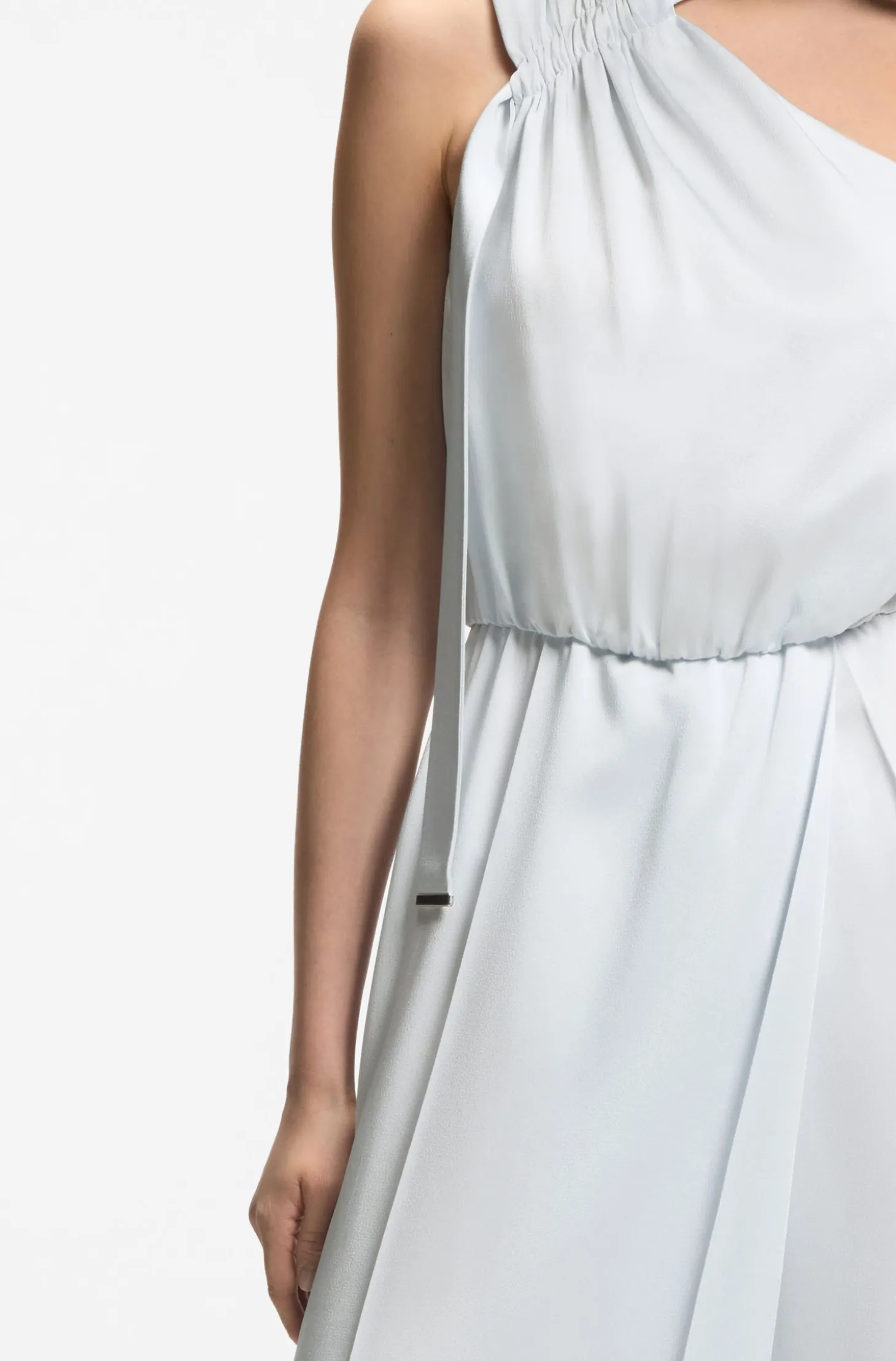 One-shoulder jumpsuit with wrap-effect front