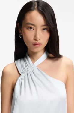 One-shoulder jumpsuit with wrap-effect front