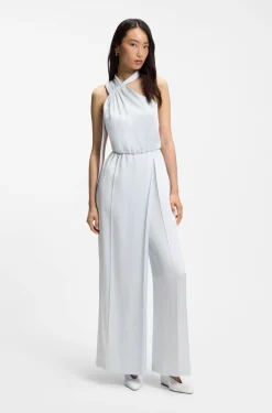 One-shoulder jumpsuit with wrap-effect front