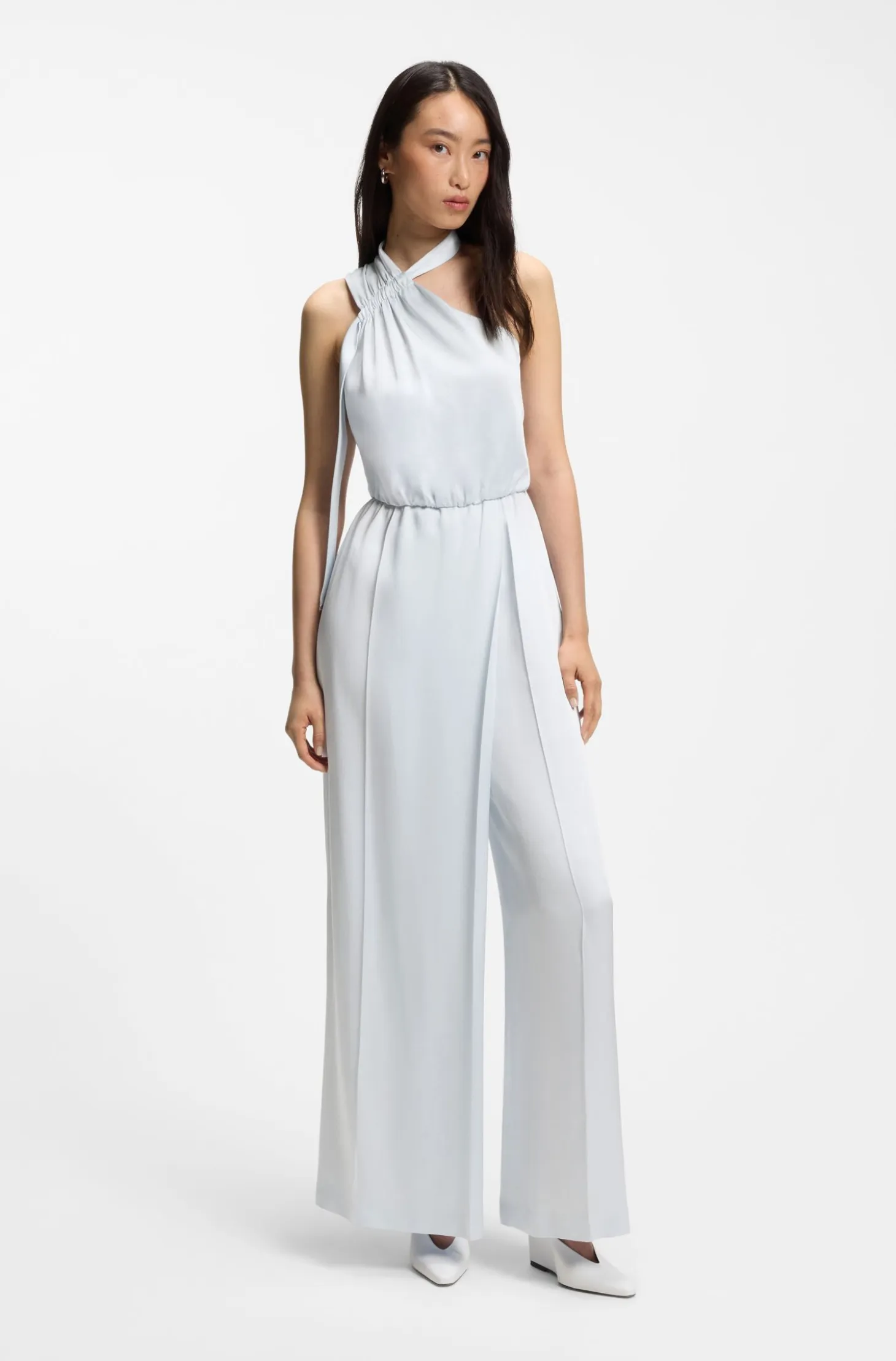 One-shoulder jumpsuit with wrap-effect front
