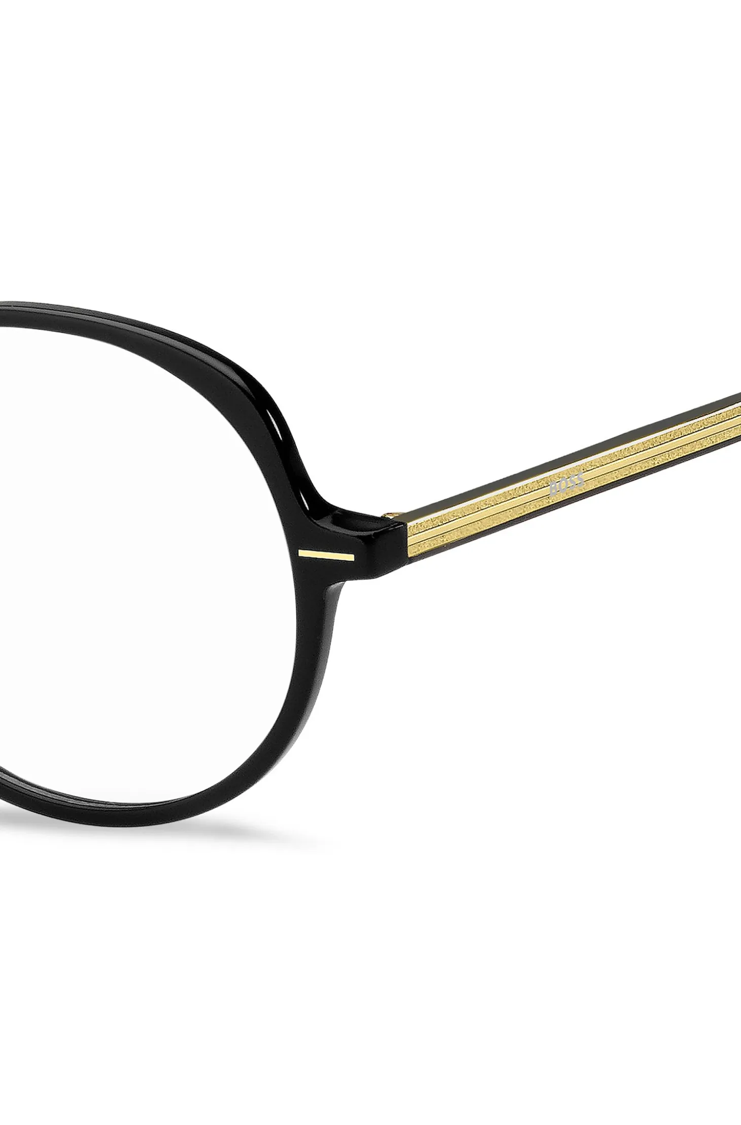 Optical frames in black acetate with gold-tone details