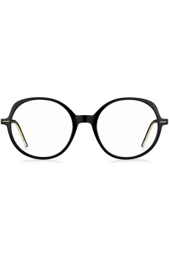 Optical frames in black acetate with gold-tone details