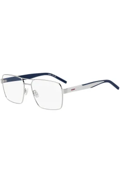 Optical frames in silver-tone metal with blue accents