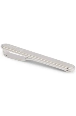 Oval-shaped tie clip with engraved logo