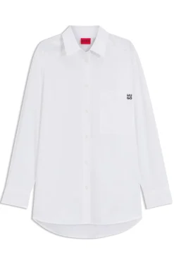 Oversized-fit blouse in cotton canvas with embroidered logo