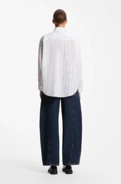 Oversized-fit blouse in cotton poplin with script logos